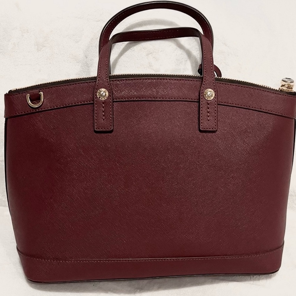 Henri Bendel NWOT Saffiano Leather Satchel & Crossbody - Burgundy + Dust Bag - Picture 14 of 17